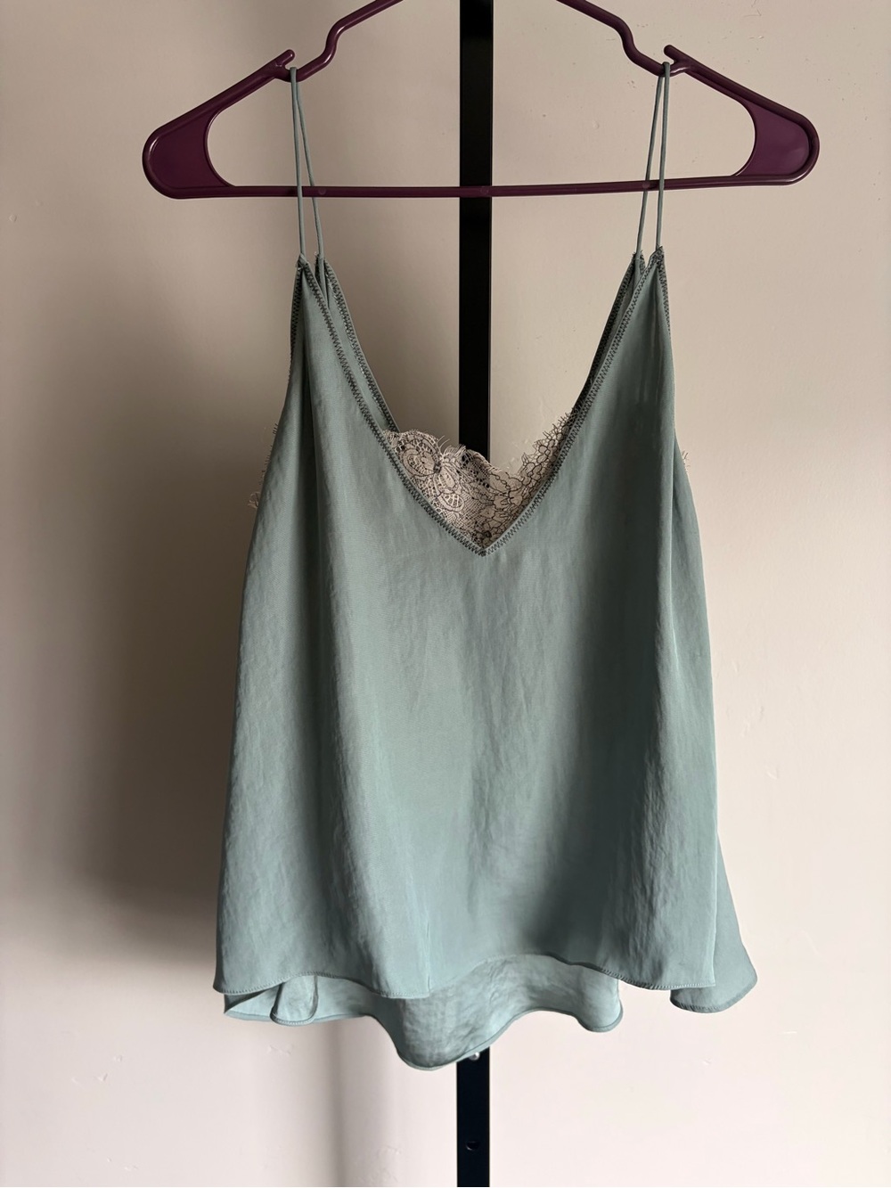Free People Intimately Lace Trim Satin Cami XS Sage Green Tank Top - Picture 6 of 6
